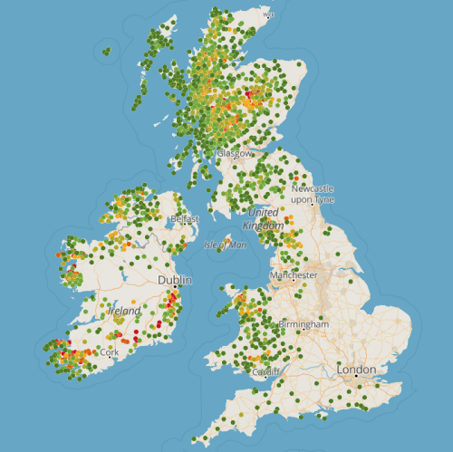 SOTA sites - data from sotl.as and map from openstreetmap.org